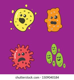 Viruses vector cartoon bacteria. bacterial infection or disease. Microbiology illustration set of emotional microorganisms.