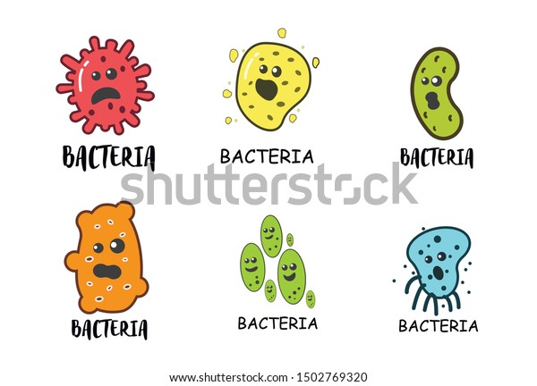 ウイルスベクター漫画の細菌 細菌の感染や病気 微生物学のイラストで 感情の微生物のセット のベクター画像素材 ロイヤリティフリー