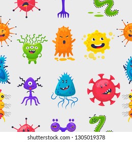 Viruses vector cartoon bacteria emoticon character of bacterial infection or ilness in microbiology illustration set of microbe organism emotions isolated on white background pattern