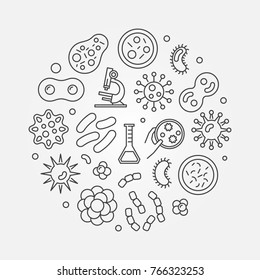 Viruses vector round concept illustration made with virus and bacteria outline icons