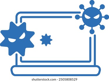 Virus-infected computer, editable line vector icon illustration