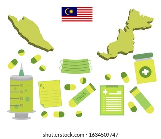 Virus-themed vector work in Malaysia. Along with medicines and healthcare icons. Corona Virus outbreak.