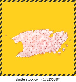 Vis closed - virus danger sign. Lockdown island icon. Black striped border around map with virus spread concept. Vector illustration.