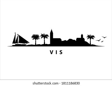 Vis Island Croatia Skyline Landscape Vector Black Shape Silhouette Graphic svg