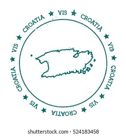 Vis vector map. Retro vintage insignia with island map. Distressed travel stamp with Vis text wrapped around a circle and stars. Vis map vector illustration.