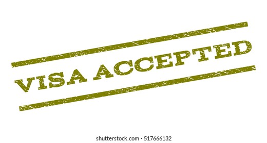 Visa Accepted watermark stamp. Text caption between parallel lines with grunge design style. Rubber seal stamp with scratched texture. Vector color ink imprint on a white background.