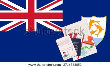 Visa to Anguilla Passport. Anguilla Flag Background. Vector