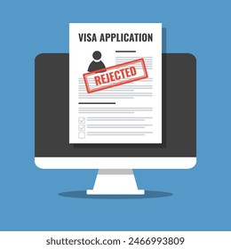 visa application form with red stamp rejected, digital document online registration, forbidden entry permit