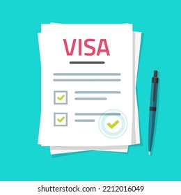 Visa application from paper document icon vector or schengen apply service for travel approved or business work immigration design flat illustration 