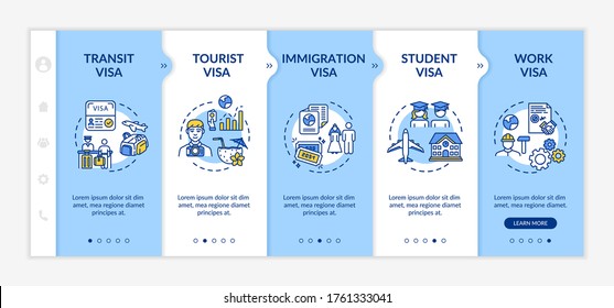 Visa Approval Onboarding Vector Template. Legal Document For Border Control. Identity Registration. Responsive Mobile Website With Icons. Webpage Walkthrough Step Screens. RGB Color Concept
