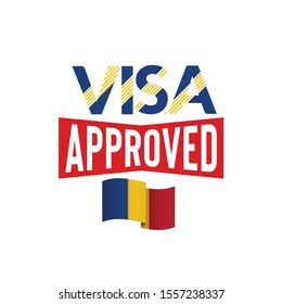 Visa Approved Label with Romania Flag on white background