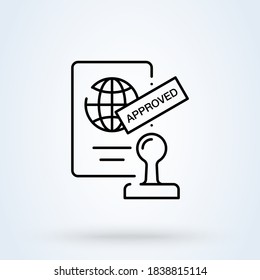 visa approved sign line icon or logo. Travel Immigration Stamp concept. Stamp passport visa vector linear illustration.