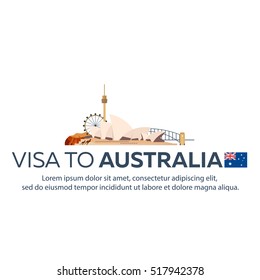 Visa to Australia. Travel to Australia. Document for travel. Vector flat illustration