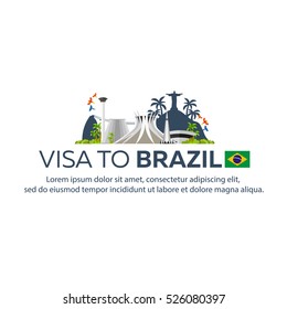 Visa To Brazil. Travel To Brazil. Document For Travel. Vector Flat Illustration