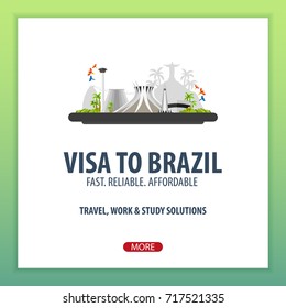 Visa to Brazil. Travel to Brazil. Document for travel. Vector flat illustration