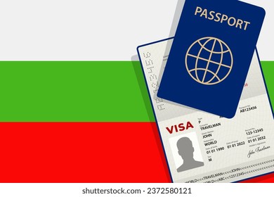 Visa to Bulgaria and Passport. Bulgarian Flag Background. Vector