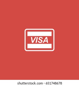 Visa Card Icon. Sign Design. Red Background