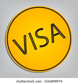 Visa card sign illustration. Flat orange icon with overlapping linear black icon with gray shadow at whitish background. Illustration.