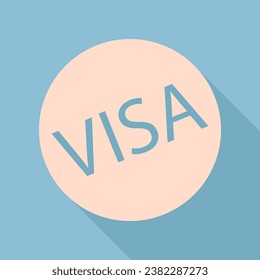 Visa card sign illustration. Unbleached silk Icon with very long shadow at dark sky blue background. Illustration.