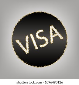 Visa card sign illustration. Vector. Blackish icon with golden stars at grayish background.