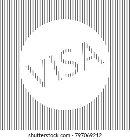 Visa card sign illustration. Vector. White icon on grayish striped background. Optical illusion.
