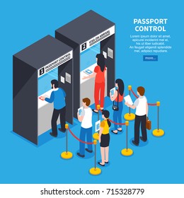 Visa Center Interior With Applicants Queue And Documents Isometric Vector Illustration