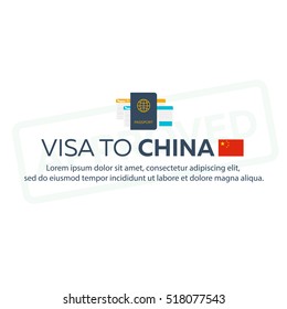 Visa to China. Document for travel. Vector flat illustration