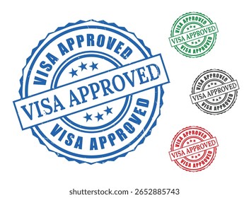 Visa Clearance Stamp Vetor Set, Rótulos de autorização de viagem Grunge