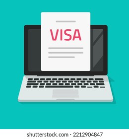 Visa digital online application document approved icon vector or accepted electronic nomad doc on internet web flat cartoon illustration graphic service