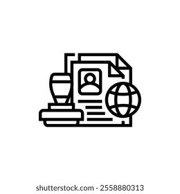 Visa Document Icon. linear style sign for mobile concept and web design. Outline vector icon. Symbol, logo illustration. Vector