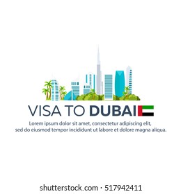 Visa to Dubai. Travel to Dubai. Document for travel. Vector flat illustration