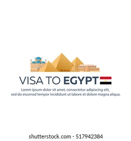 Visa to Egypt. Travel to Egypt. Document for travel. Vector flat illustration