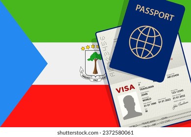 Visa to Equatorial Guinea and Passport. Equatorial Guinea Flag Background. Vector