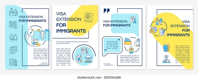 Visa extension brochure template. Border entry permission. Flyer, booklet, leaflet print, cover design with linear icons. Vector layouts for presentation, annual reports, advertisement pages