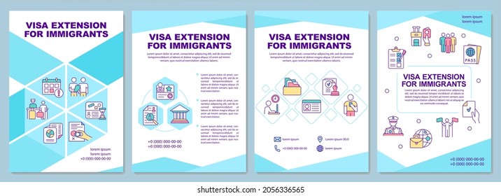 Visa extension for immigrants brochure template. Flyer, booklet, leaflet print, cover design with linear icons. Vector layouts for presentation, annual reports, advertisement pages