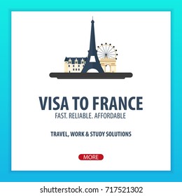 Visa to France. Travel to France. Document for travel. Vector flat illustration