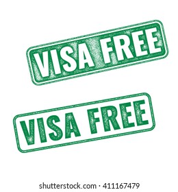 Visa free green textured vector rubber stamp fro travelling background