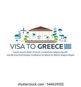 Visa to Greece. Document for travel. Vector flat illustration