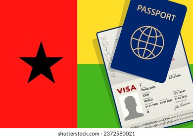 Visa to Guinea-Bissau and Passport. Guinea-Bissau Flag Background. Vector