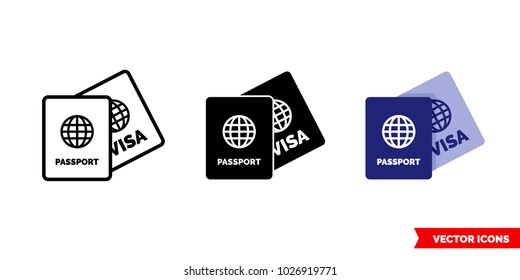 Visa icon of 3 types: color, black and white, outline. Isolated vector sign symbol.