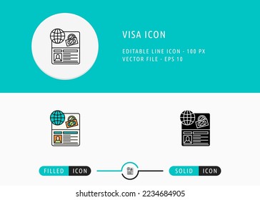Icono de visa aislado en fondo blanco. Documento De Identidad De Viaje Símbolo De Línea Delgada Ilustración De Vector De Material Para Aplicación Móvil Y Diseño Web.