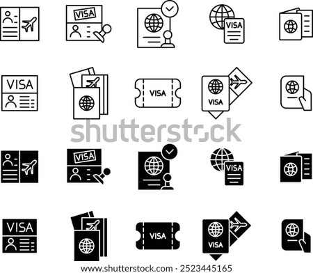 visa icon set outline with glyph styles