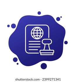 Visa icon, stamp and document line vector