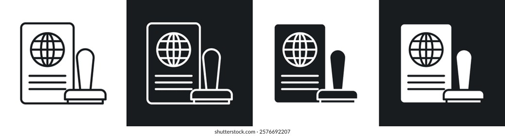 Visa icons collection in black and white solid and line style