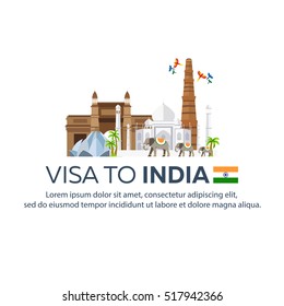 Visa a India. Viaje a la India. Documento de viaje. Ilustración plana del vector