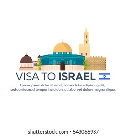 Visa to Israel. Document for travel. Vector flat illustration