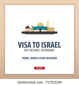 Visa to Israel. Document for travel. Vector flat illustration