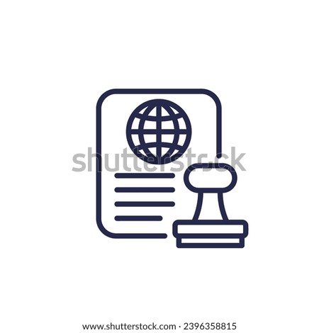 Visa line icon, stamp and document
