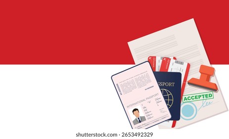 Visa para Mônaco e Passaporte. Vetor de Plano de Fundo de Sinalizador Monegascue