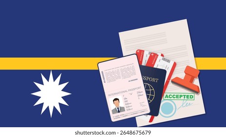 Visa para Nauru e Passaporte. Vetor de Fundo da Bandeira de Nauru